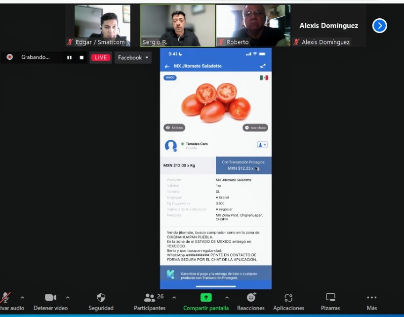 Smattcom's tweet image. Ya estamos #EnVivo en el #Taller sobre el uso de la App #Smattcom. Conoce la nueva forma de comercializar productos #agroalimentarios al mayoreo sin fraudes, de manera justa y desde tu celular.

Únete vía #Zoom:
us02web.zoom.us/j/89185816986?…

O #FacebookLive:
fb.watch/dG0QI0YYu2/