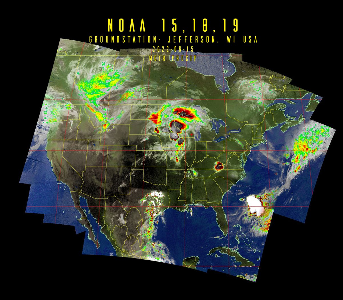 carlreinemann's tweet photo. NOAA 15,18,19 06-15-22 My antennas and dishes survived the hail storm just fine, hed to rebuild some file directory structures that got messed up on PC when power cycled on and off, but everything is back in running order- Coast to Coast, North America
#hailstorm #WickedWeather https://t.co/splKeGhRmw