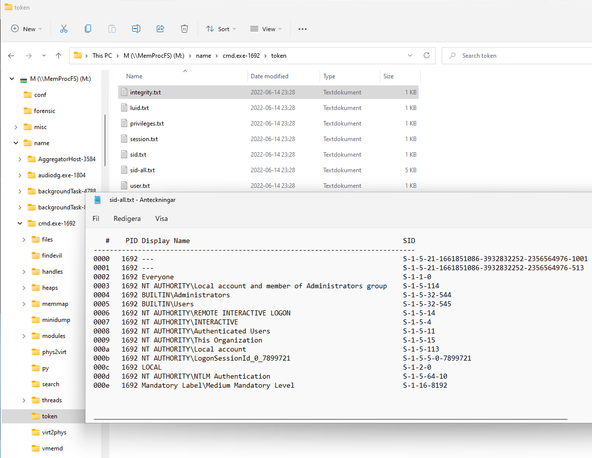 UlfFrisk's tweet photo. MemProcFS 4.9 - fast easy memory forensics &amp; analysis now with support for heaps, process SIDs, integrity levels and new APIs! https://t.co/inOM3l1GIF https://t.co/JHzDl6wnMk