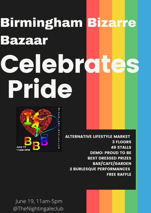 🏳️‍🌈JUNE 19 BBB CELEBRATES PRIDE🏳️‍🌈
🛍️3 Floors of Stalls
🏆Prizes
👠Meet A Mistress
✨Latex Munch
🍻Bar/cafe/garden
🎫FREE