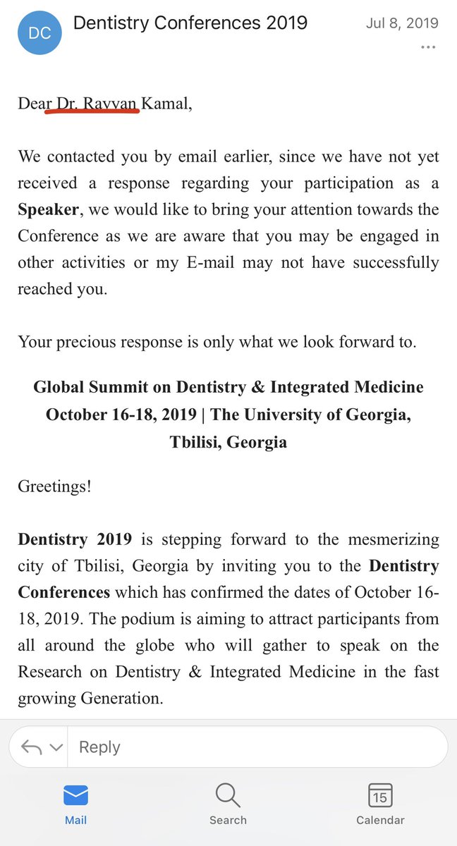 raykamal2's tweet image. I AM A DOCTOR! Well according to this #PredatoryConference 🙃 

And I though getting scam calls about duct cleaning was annoying! Stay safe folk! #IMSAdvantage