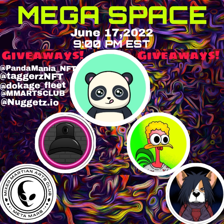Want to win a PandaMania NFT and JIFU Travel Membership🏝🎉

1. FOLLOW <a href="/PandaMania_NFT/">PandaMania</a> , <a href="/taggerzNFT/">TAGGERZ 🏷</a> , @dokage_fleet , <a href="/MMARTSCLUB/">Mixed Martian Arts Club | Meta Mars</a> , <a href="/Nuggetz_io/">Nuggetz</a> 

2. RETWEET + TAG 3

3. SET A REMINDER &amp; BE PRESENT FOR THE MEGA SPACES BELOW ⬇️
x.com/i/spaces/1MYxN…

#nft #giveaways #nftlaunch