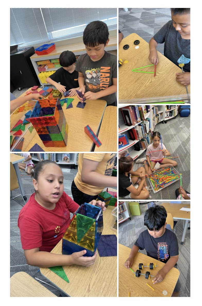 Students in <a href="/GESCadeA/">Mrs. Cade</a> class focused on geometry and angles today. Totally engaged in connections with maker spaces materials! #DreamCamp22 @OCTBailey @APANIAGUA4