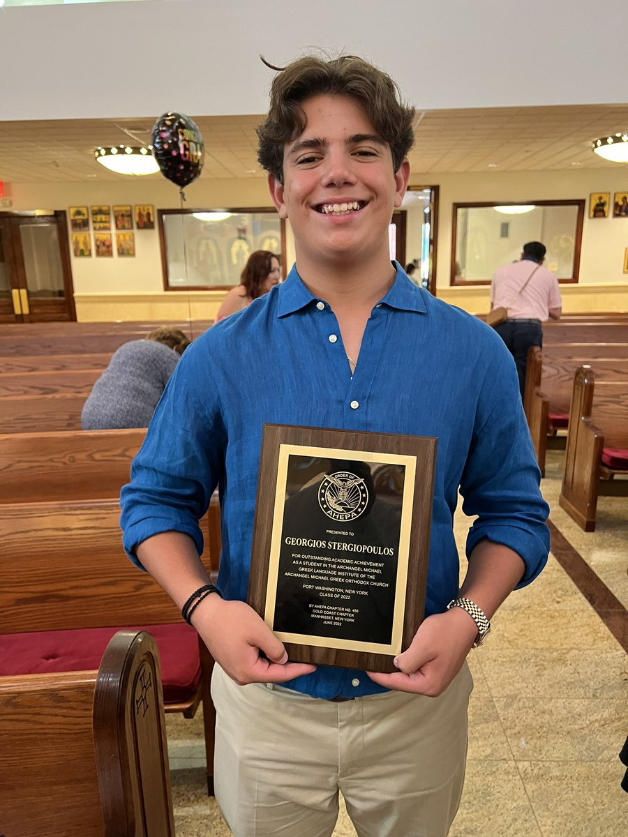 GStergThrows's tweet photo. I am very proud of my Greek heritage! Greek School Graduation, 2022! 🇬🇷🏺🧿🎓@goarch @GreeceinNewYork Thank you to @OrderOfAHEPA for my award. It is much appreciated. More than 150k English words have Greek roots. That’s gotta count for something! @drsterg @DrMSterg https://t.co/mGiFx4RzMs