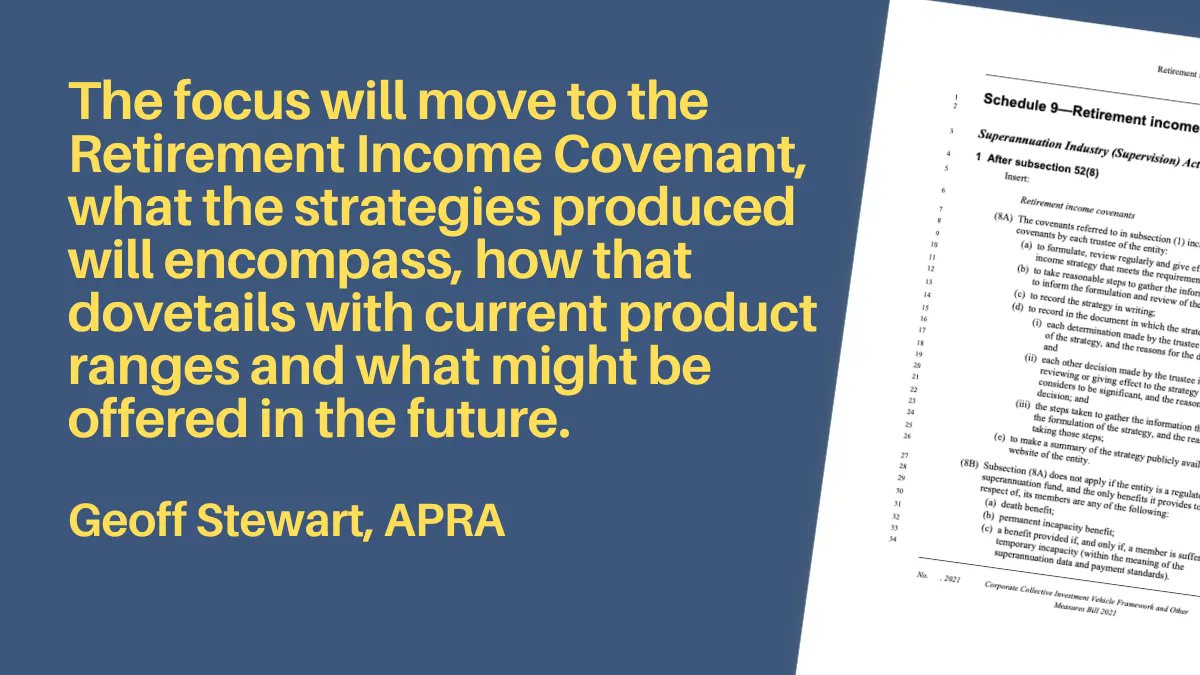 OptimumPensions's tweet photo. Geoff Stewart, APRA, tells the Australian Superannuation Investment conference that APRA will be focusing on how superannuation funds are implementing the Retirement Income Covenant https://t.co/zil0pxOy1X #Retirement #RetirementIncome #Superannuation #RedesigningRetirement https://t.co/GC9uYiEkq0