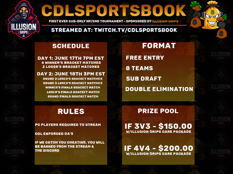 SUB TOURNEY ‼️  x <a href="/iLLusionGrips/">iLLusion Grips™🎮</a> 

For any subs that are ALREADY subbed to the channel, please read below about this weekend. 

DRAFT WILL BE AT 6:30 EST FRIDAY. BE THERE OR LOSE YOUR SPOT

$50 per winner &amp; a care package 

🔥🔥🔥👇👇👇