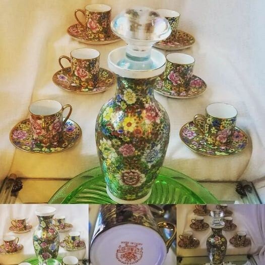 #etsy shop:Porcelain Decanter,stopper,6Cups,6Saucers etsy.me/3zGgvd5 #decanterandstopper #fathersday #handdecorated #madeinchina #sakedecanter #espressocups #porcelain #cupsandsaucers #pastelflowers #crystalstopper #porcelaindecanter #artdeco #teaparty #art