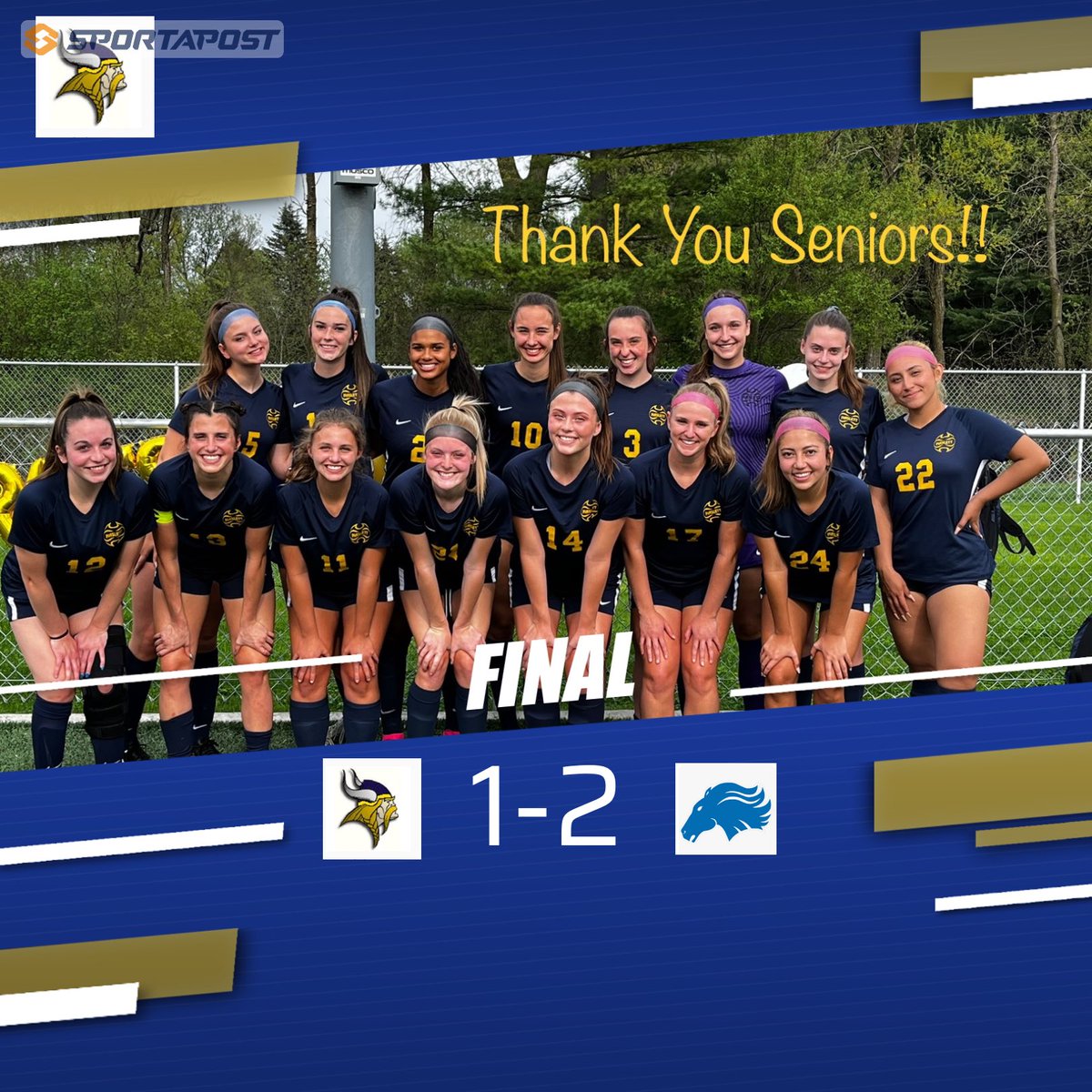 Couldn’t be more proud of the play by the Vikings tonight. They gave it their all and played with so much heart! What a season! The lone goal was scored by Nystrom, assist Novak.