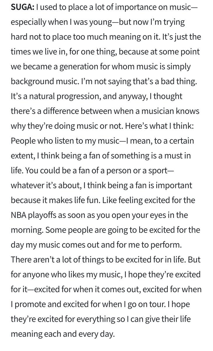 wangteaco's tweet photo. "For anyone who likes my music, I hope they’re excited for it, excited for when it comes out, excited for when I promote &amp; excited for when I go on tour. I hope they’re excited for everything so I can give their life meaning each  every day." ㅡ 220616, Min Yoongi In Weverse https://t.co/pEVMP1Y34t