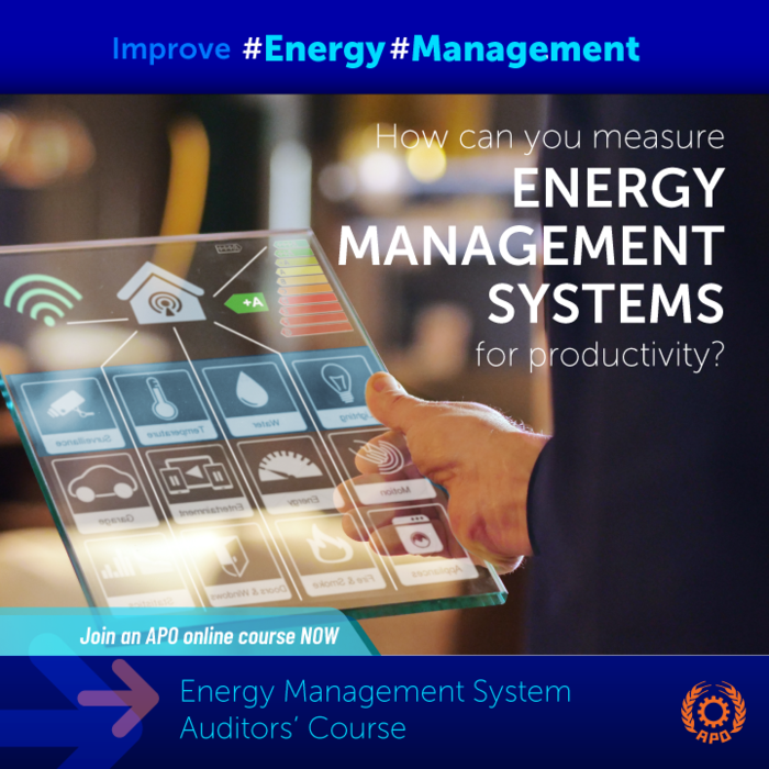 TheAPONews's tweet photo. Green Productivity leverages various #productivity tools and techniques to help organizations improve their quality, occupational safety, and environmental management. Report and follow-up an Energy Management System audit. https://t.co/ZSybGolNUs #APOProjects #APOeCourses https://t.co/gbhc4wcm2g
