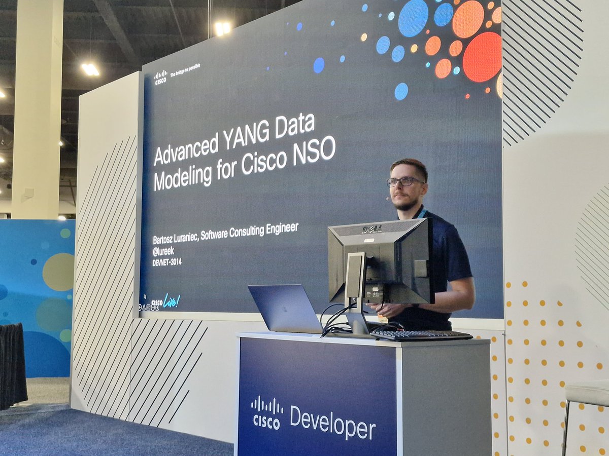 My last @CiscoLive session of the day is on 'Advanced YANG Data Modelling for Cisco NSO' by @lureek #CiscoLive #CISCOLive2022