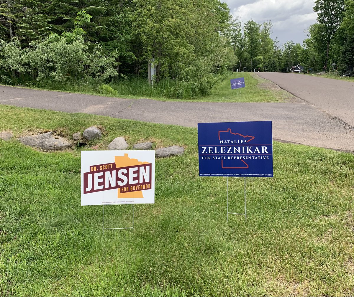 Danielle43831's tweet photo. Northern Minnesota. Starting to see yard signs for @Fighting4MN and @drscottjensen ! Ready to help heal Minnesota. #proctor #hermantown #duluth #TwoHarbors #HD3B https://t.co/2JmB8olTkw