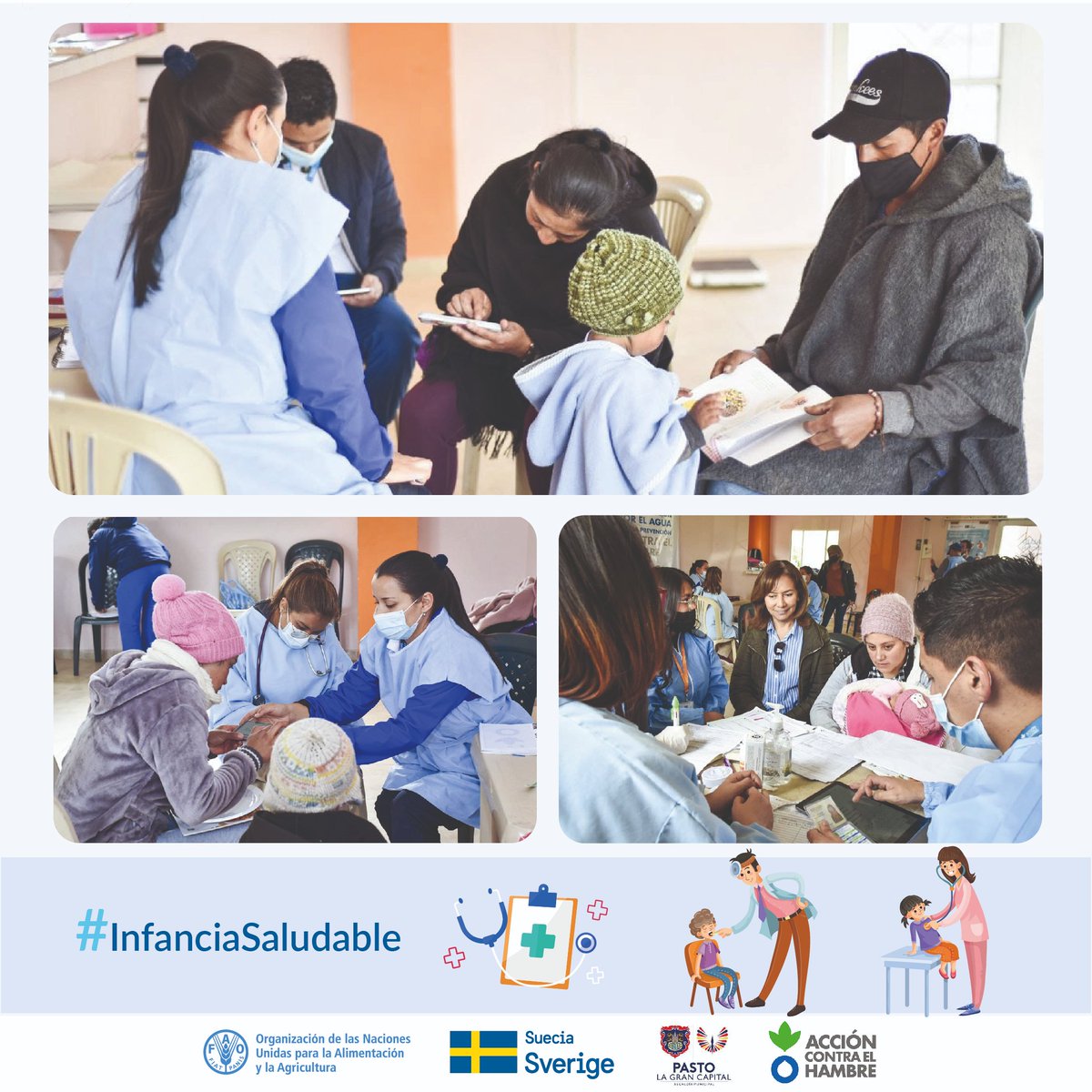 FAO_Colombia's tweet photo. Niños/as 👧👦de la ciudad de Pasto apoyados por el proyecto 1⃣2⃣3⃣ de @FAO 🇨🇴🤝 @SwedeninCOL participaron en una jornada de valoración nutricional donde se dieron recomendaciones alimentarias 🥛🍵para niños/as menores de 5 años a padres y acudientes. 
@ACHColombia 
@alcaldiapasto https://t.co/qO3nnKD46x