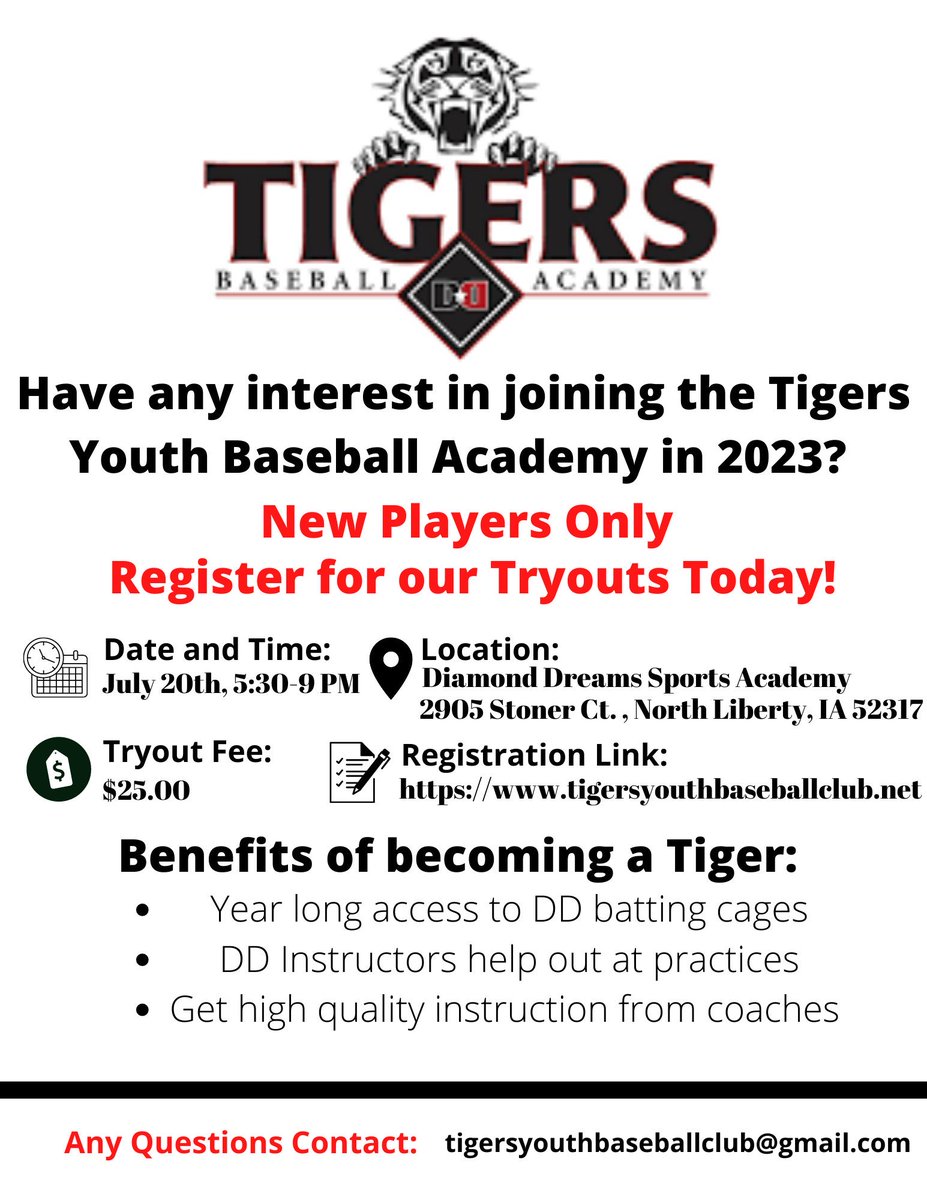 TigersBBClub's tweet photo. 2023 Tigers Tryout Info: https://t.co/WYDQFkGdoT