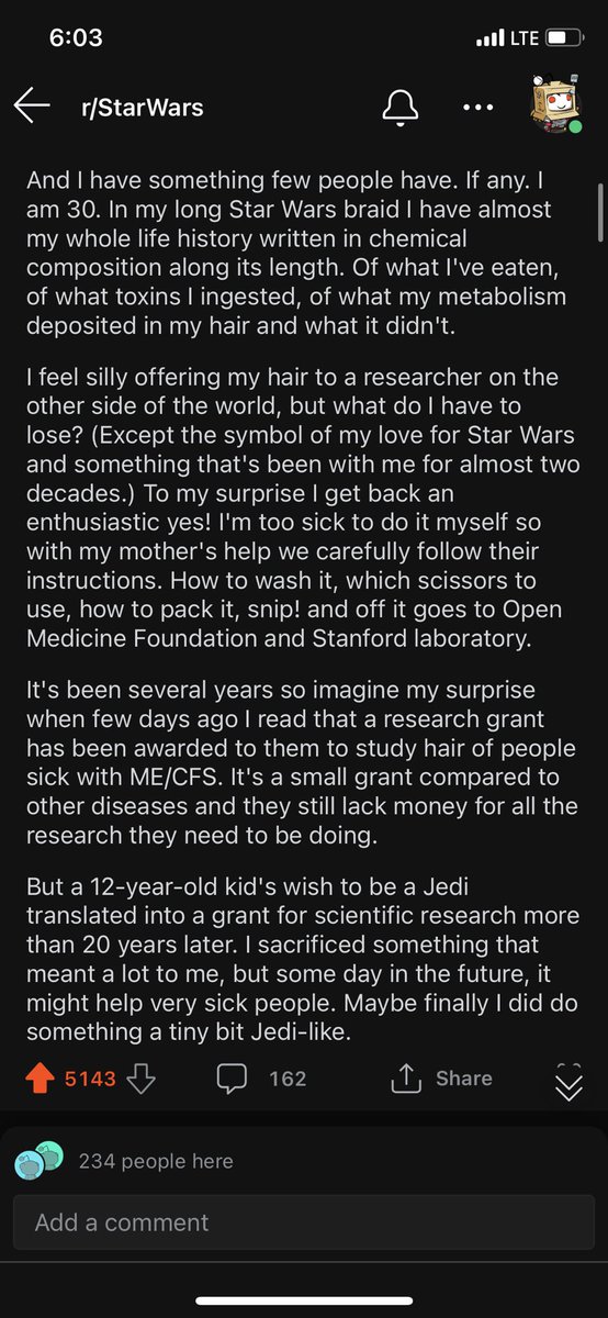 XMcKinneySZN's tweet photo. @MarkHamill i read this amazing story of how this person’s love for star wars helped fund research for ME/CFS. can we get some more attention to this to gather more awareness for this research going on?

link to full post here: https://t.co/qLhH1xcPvn https://t.co/SzzrCZTLrB