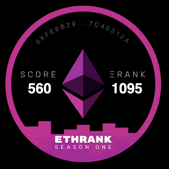 💎 MINT ANNOUNCEMENT - MINTING NOW LIVE💎

🏆 ETHRank S1 Dynamic Badges

Mint price: Ξ .035
Mint URL: mint.ethrank.io