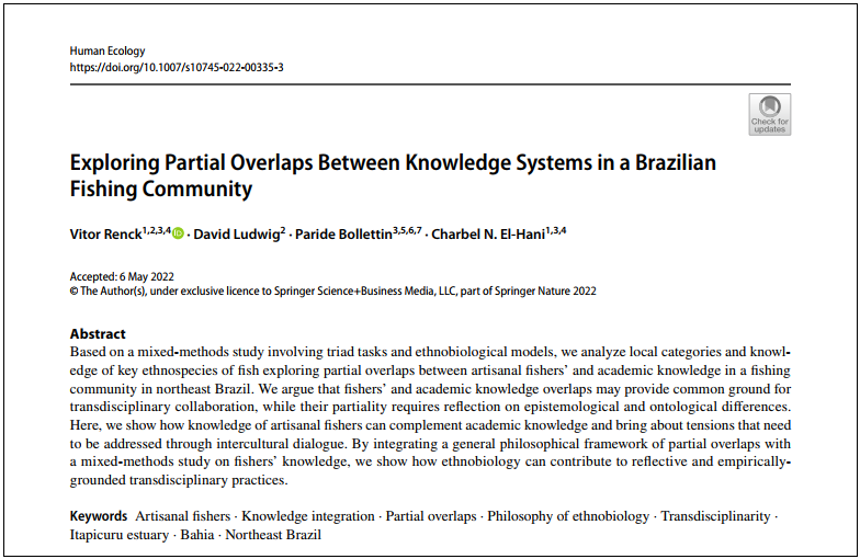 RenckVitor's tweet photo. Another paper from our project in the Itapicuru Estuary is now out in Human Ecology. This work would not have been possible without the engagement of the fishers from Siribinha, nor without the collaboration with El-Hani C, @DavidLudwigWUR and Bollettin P https://t.co/rNsMjKJ4Zp https://t.co/jdBCNm0RUG