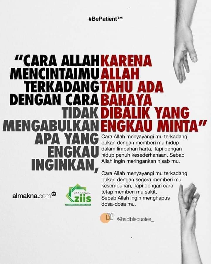 Orang yang sukses dalam pandangan Allah adalah orang yang beranggapan bahwa kelapangan yang dia terima adalah amanah dan sekaligus ujian baginya.
"Abdullah Gymnastiar"

#ReshuffleGaring
#ReshuffleGaring