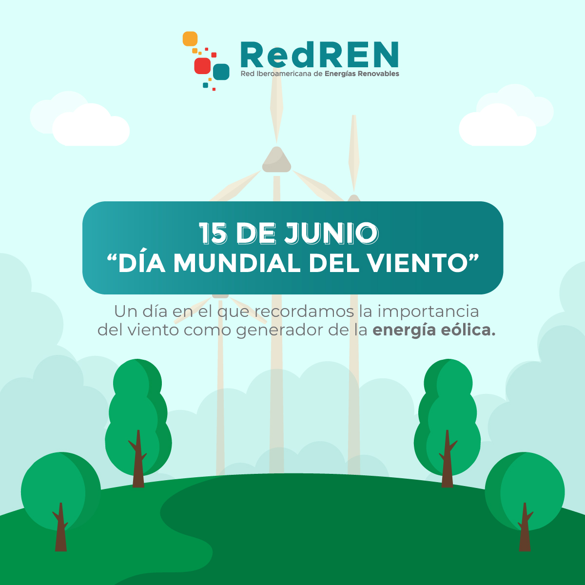 RedRenovable's tweet photo. 🎯Hoy se celebra el #DíaMundialdelViento, por ello la  #RedREN saluda el esfuerzo y compromiso de sus integrantes como agentes de cambio en la sociedad e impulsores del uso de las #energíasrenovables, entre ellas la #energíaeólica 💨. https://t.co/mWISQJuJjP