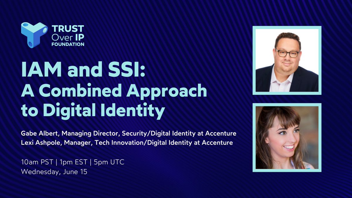 trustoverip's tweet photo. IAM and SSI: A Combined Approach to Digital Identity https://t.co/ul9POu5cb4 via @YouTube Guest Speakers at June 15th, 2022 ToIP All Members Meeting.
#decentralizedidentity #iam #digitalidentity #accenture
#ToIP #SSI #DigitalTrust #TrustOverIP https://t.co/mBE0TNG8xW