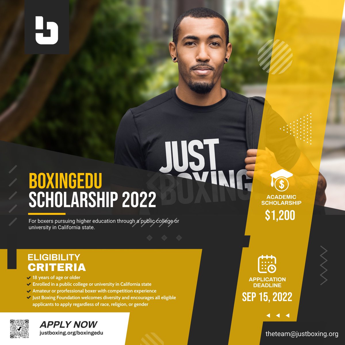 justboxing_org's tweet photo. ATTN: BOXERS

Now accepting applications for the 2022 BoxingEdu Scholarship — this year’s guidelines have expanded to include ALL OF CALIFORNIA.

Application &amp; Guidelines at
https://t.co/JzfioUSFEV

Application Deadline:
🗓 SEPT 15th

#JustBoxing #boxing #scholarships https://t.co/exFItzQ50R