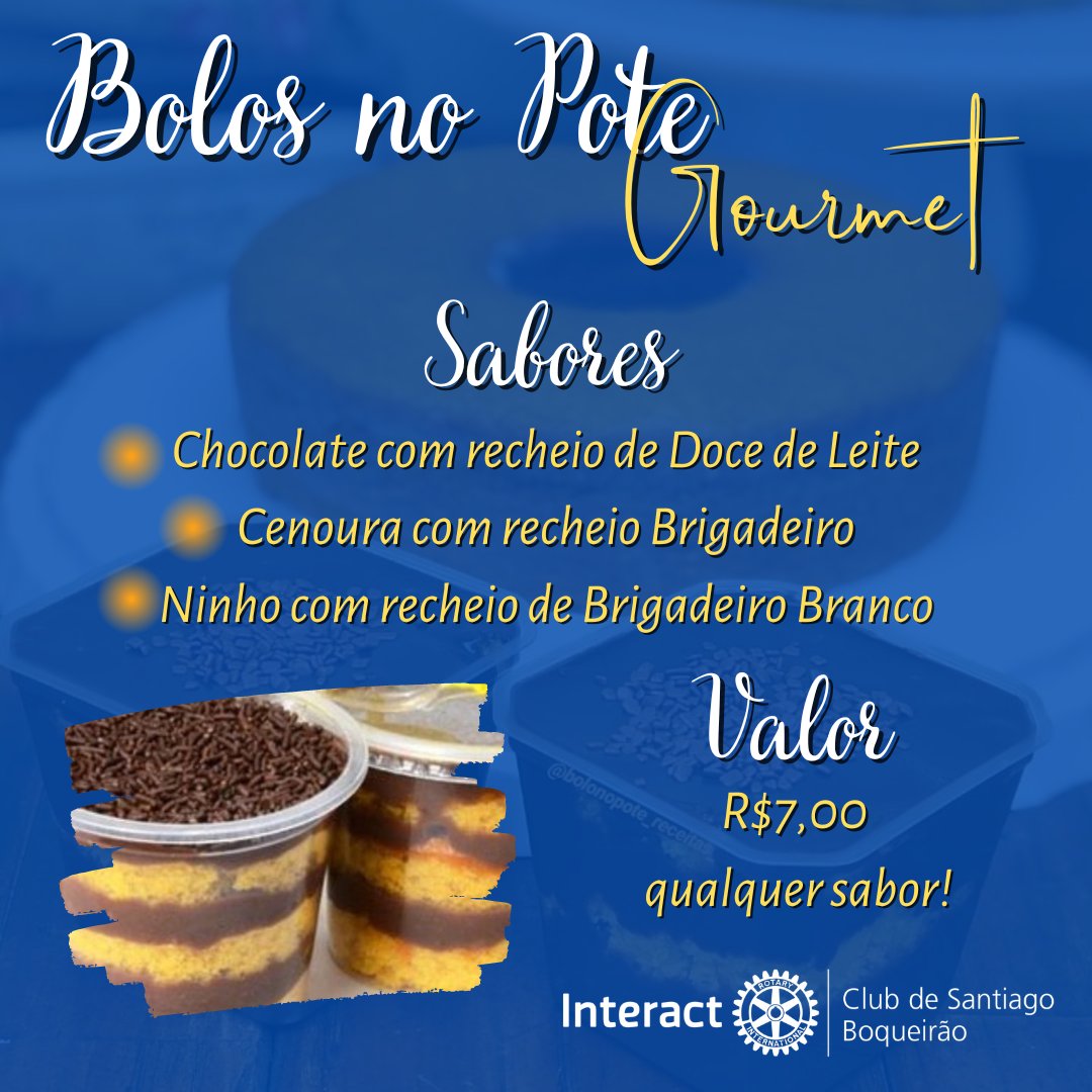 icboqueirao's tweet photo. Bolo no Pote Gourmet! 💙⚙

• No dia 18/06 o IC Boqueirão estará realizando um projeto de venda de bolos no pote gourmet confeccionados pelos associados do clube!
50% do lucro será destinado à visitação no asilo que será  realizada na próxima semana! https://t.co/DBrAtLTcKv