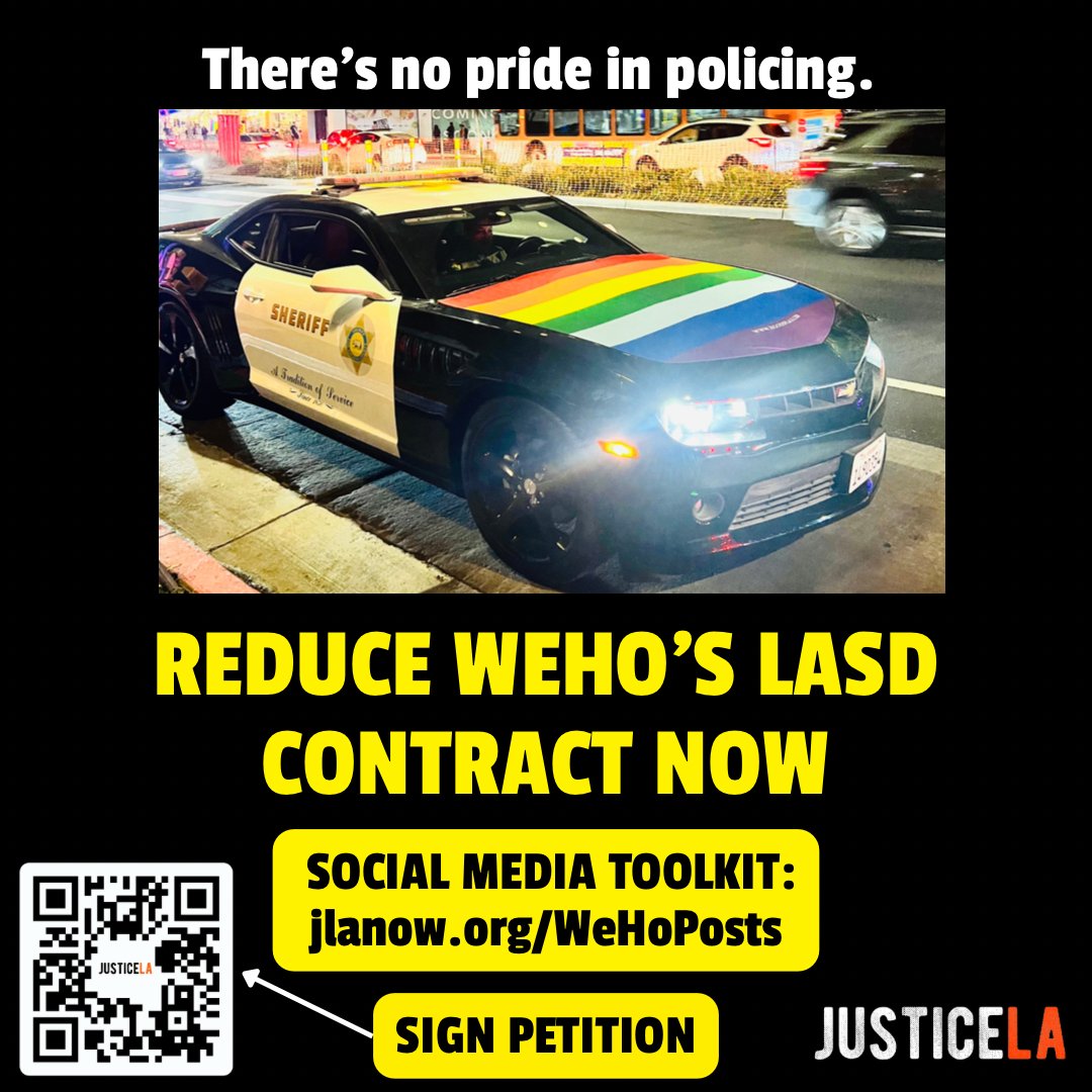 LADefensx's tweet photo. Heist Alert��� @Meister4WeHo and @WehoCity Council’s budget is ignoring demands to reduce the $3.2M LASD contract. Cities are #PayingMoreforLess. We have until June 26th to make our voices heard!
➡️ Sign the petition! https://t.co/PuEpcl1hk8
➡️Amplify! https://t.co/V8SqzcbDow https://t.co/9Twb58uqAJ