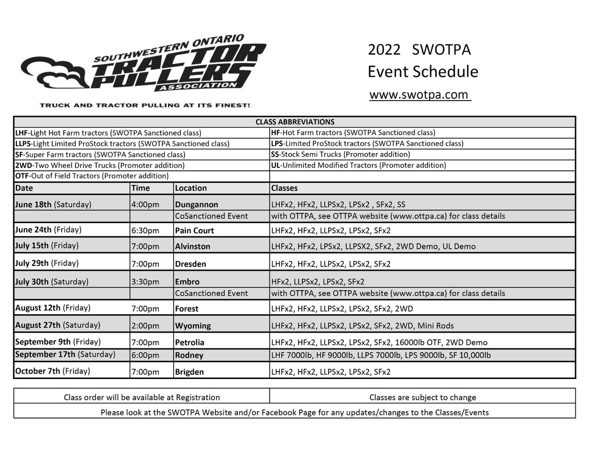 Time for pulling again. Here is the 2022 event schedule. #SWOTPA #fullpull2022