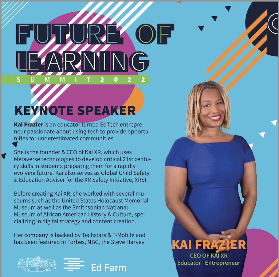 _EdFarm's tweet photo. The #FutureofLearningSummit is coming! 5️⃣ Days Away! Next week, we will host our inaugural Summit in BHAM, AL. Today’s speaker spotlight is @ExploreKaiXR. In partnership with Kai, Ed Farm will sponsor 1️⃣ attendee giveaway of the #KaiXR Voyage package for a school. A $2,500 value! https://t.co/bvtmfs1TwZ
