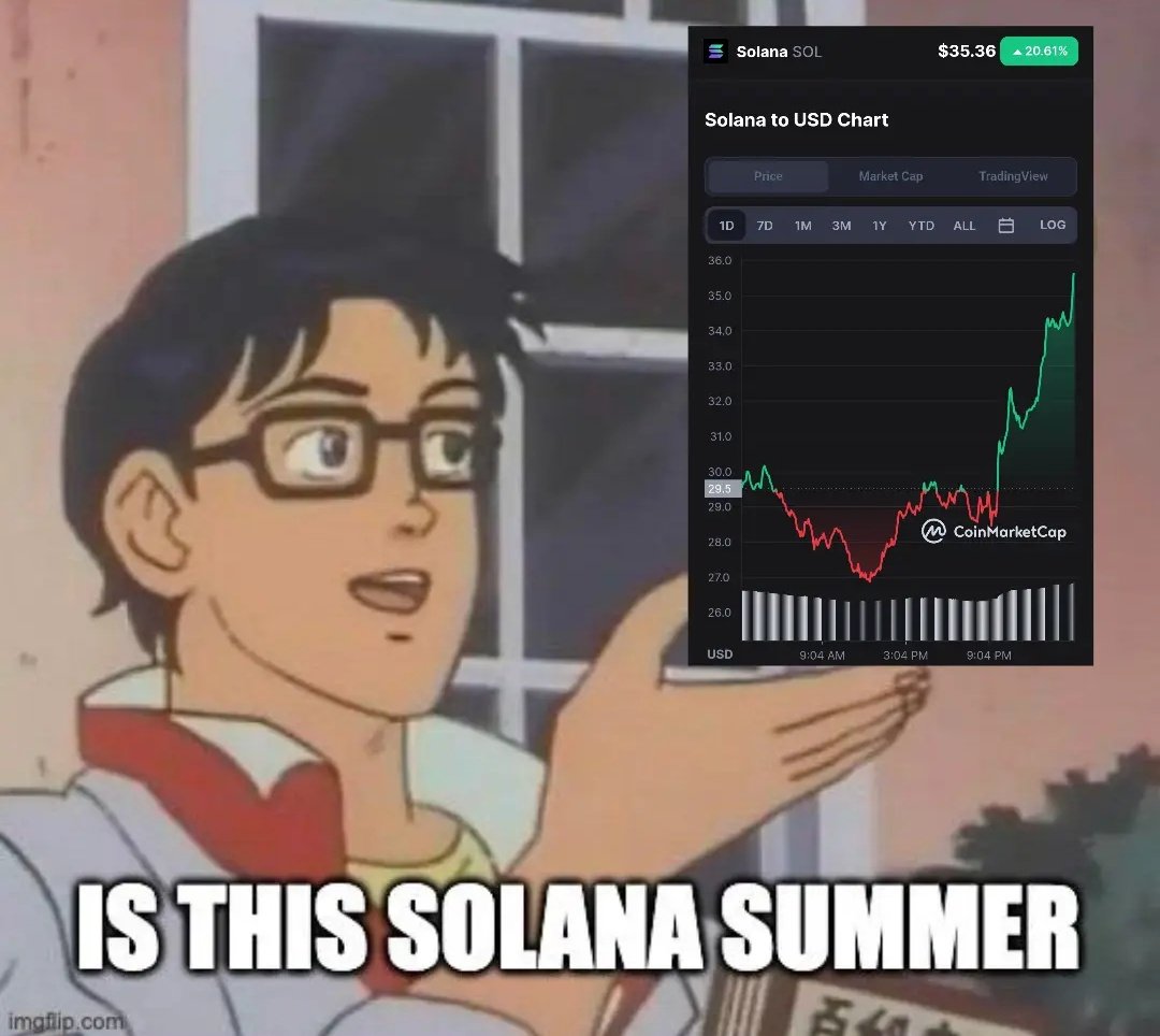MagicEden's tweet photo. 20% jump? Alright who made this happen?

#SolanaSummer https://t.co/iYH4VBJJgU