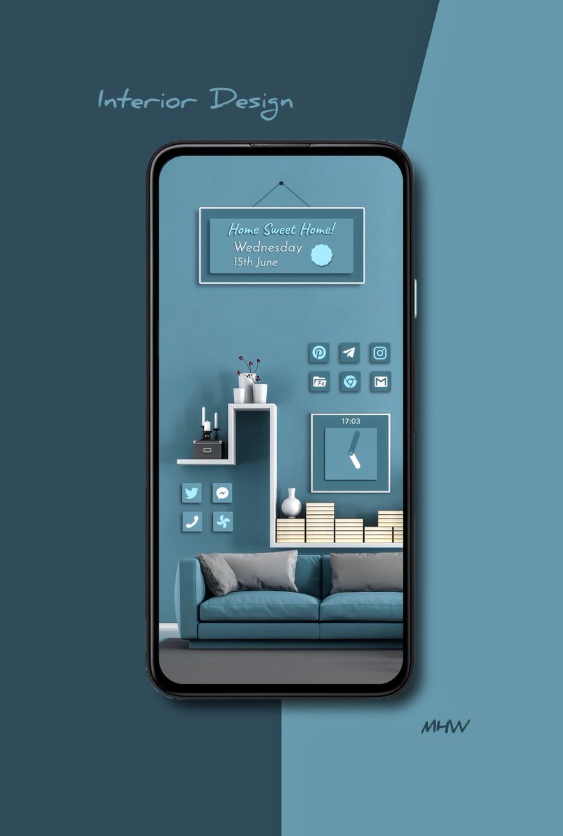 MalHWarwick's tweet photo. A new screen today:

Interior Design…
KLWP Pro, two screens, ratio 19.5:9
Nova Launcher @NovaLauncher
Wall from Creative App @KubixStudio
Minimal Weather &amp; other komps by me
KLWP Link: https://t.co/ajKPrQLVRM https://t.co/TrkHpjeDpw
