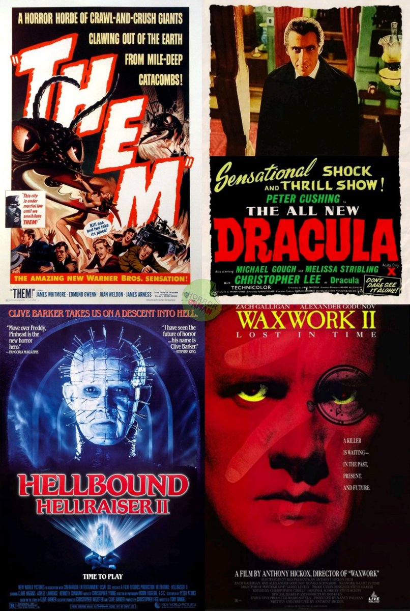HorrorOrman's tweet photo. 🔪#Horror films released on June 16th...
#Them! 1954(NYC, NY).
#Dracula 1958(UK).
AKA #HorrorofDracula
#ChristopherLee #PeterCushing
#HellboundHellraiserII 1989(UK).
#WaxworkIILostInTime 1992(video premiere). https://t.co/HUanHCzWJV
