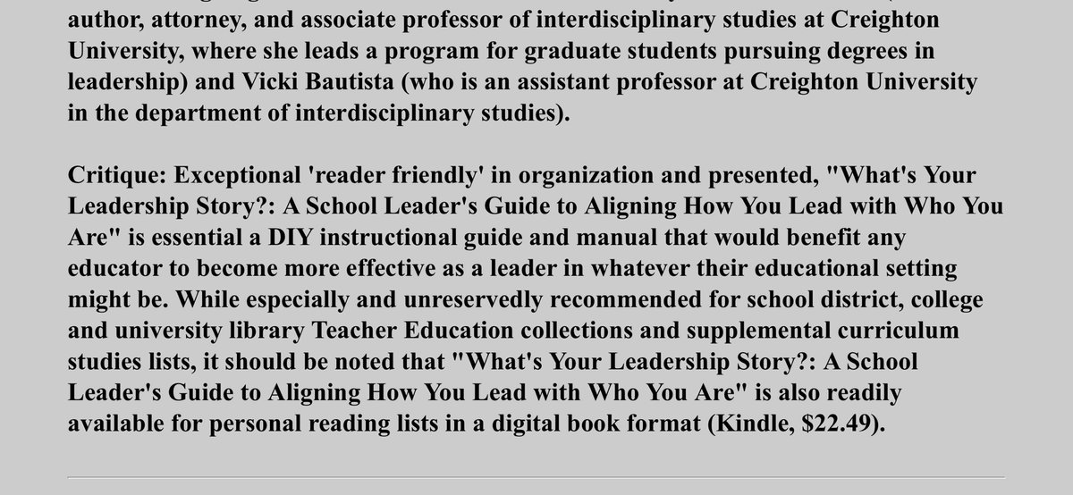 Dr_Oltman's tweet photo. Thank you Midwest Book Review! We agree that this book is for any educator (K-12 and beyond) seeking to personalize their leadership story! #wyls @ASCD @bautista_vicki https://t.co/zxiT0RibNp https://t.co/dMhDNm5Da3