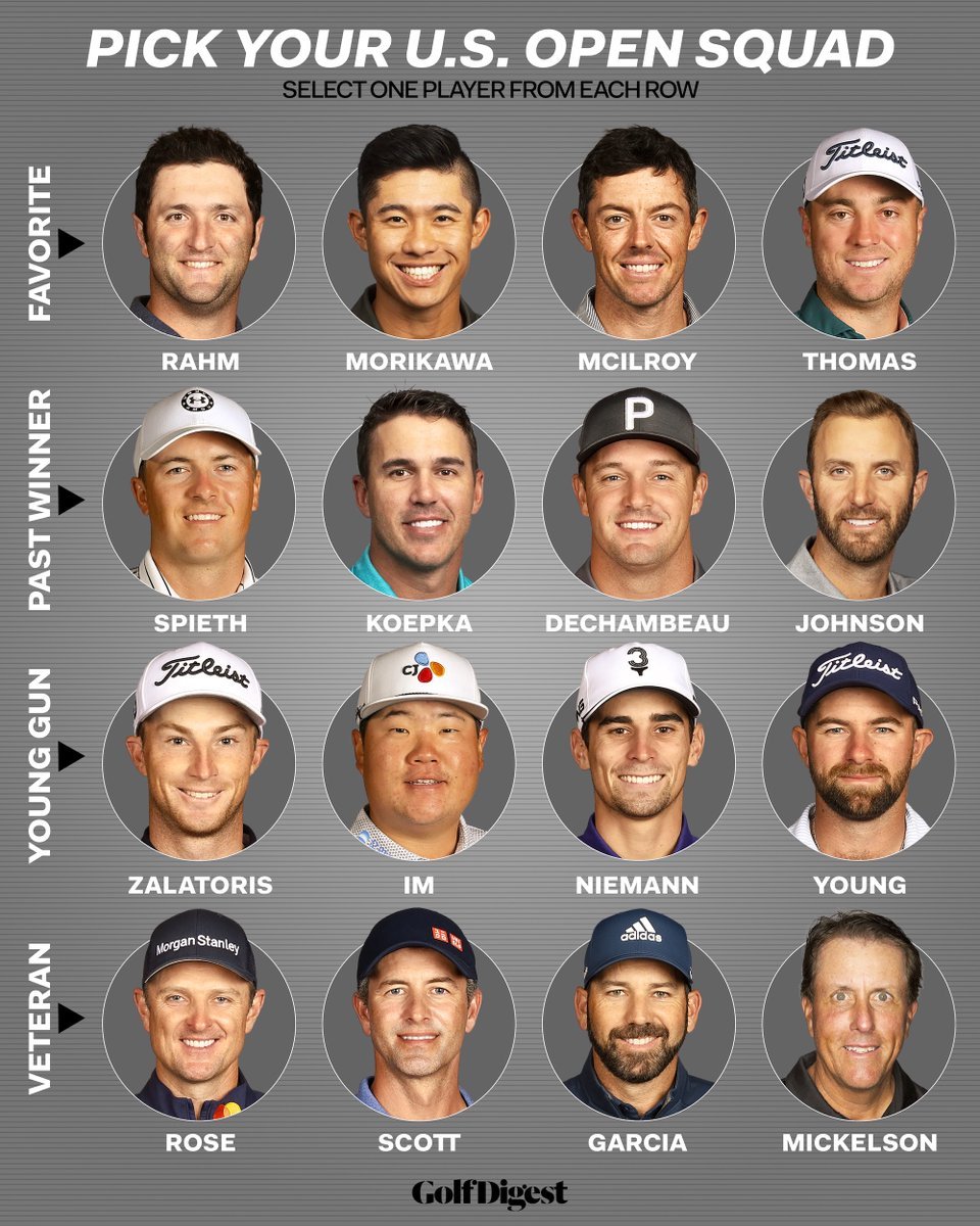 Okay. It's time to pick the @usopengolf champ! I pick Rahm, Morikawa, Sam Burns, Zalatoris and Mickelson, and Bryson obviously. @GolfDigest https://t.co/22n5DUpPQI