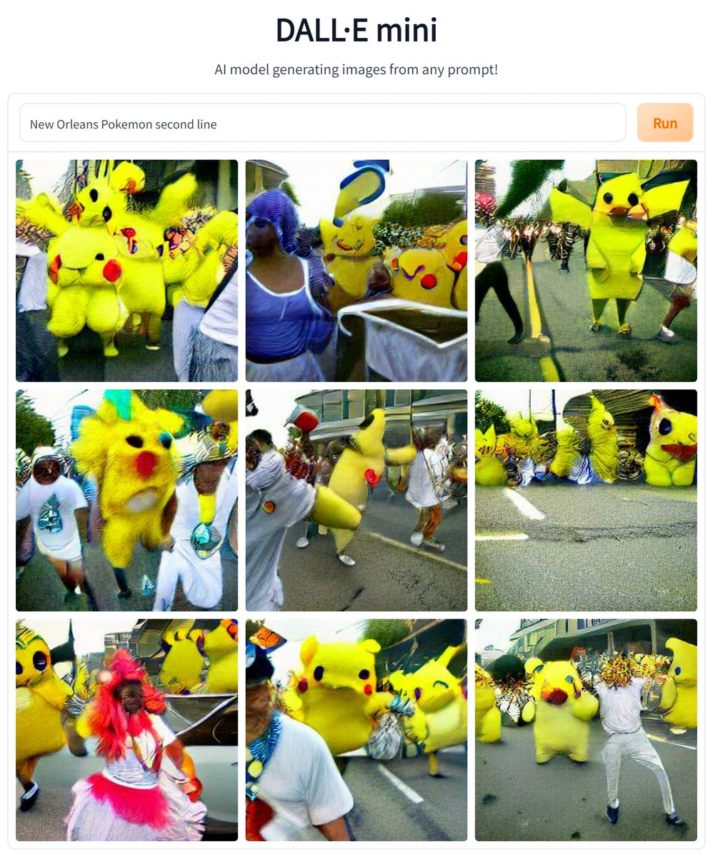 Ben_Steiner's tweet photo. Having #DallEMini tackle "New Orleans Pokemon funeral parade" was a bit disappointing, so I let it chew on "New Orleans Pokemon second line" & the results were, well...you be the judge. ๐
#NightmareFodder https://t.co/FnDCw2PCDx