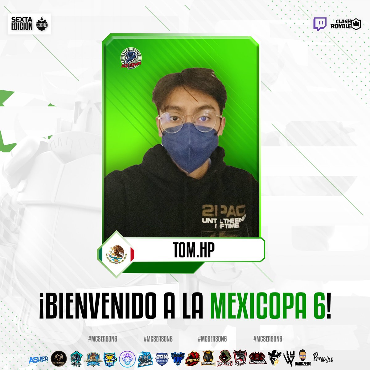 📌Presentación # 39 #ClashRoyale #Mexicopa #gaming Equipo: 🇲🇽 @AGD_Esports Jugador: 🇲🇽 @tom_hp07 Tom es un jugador que viene a darse a conocer y desea sobresalir en esta edición, esperemos verlo en su mejor nivel y en los puestos más altos del Ranking. 🤝Éxito!