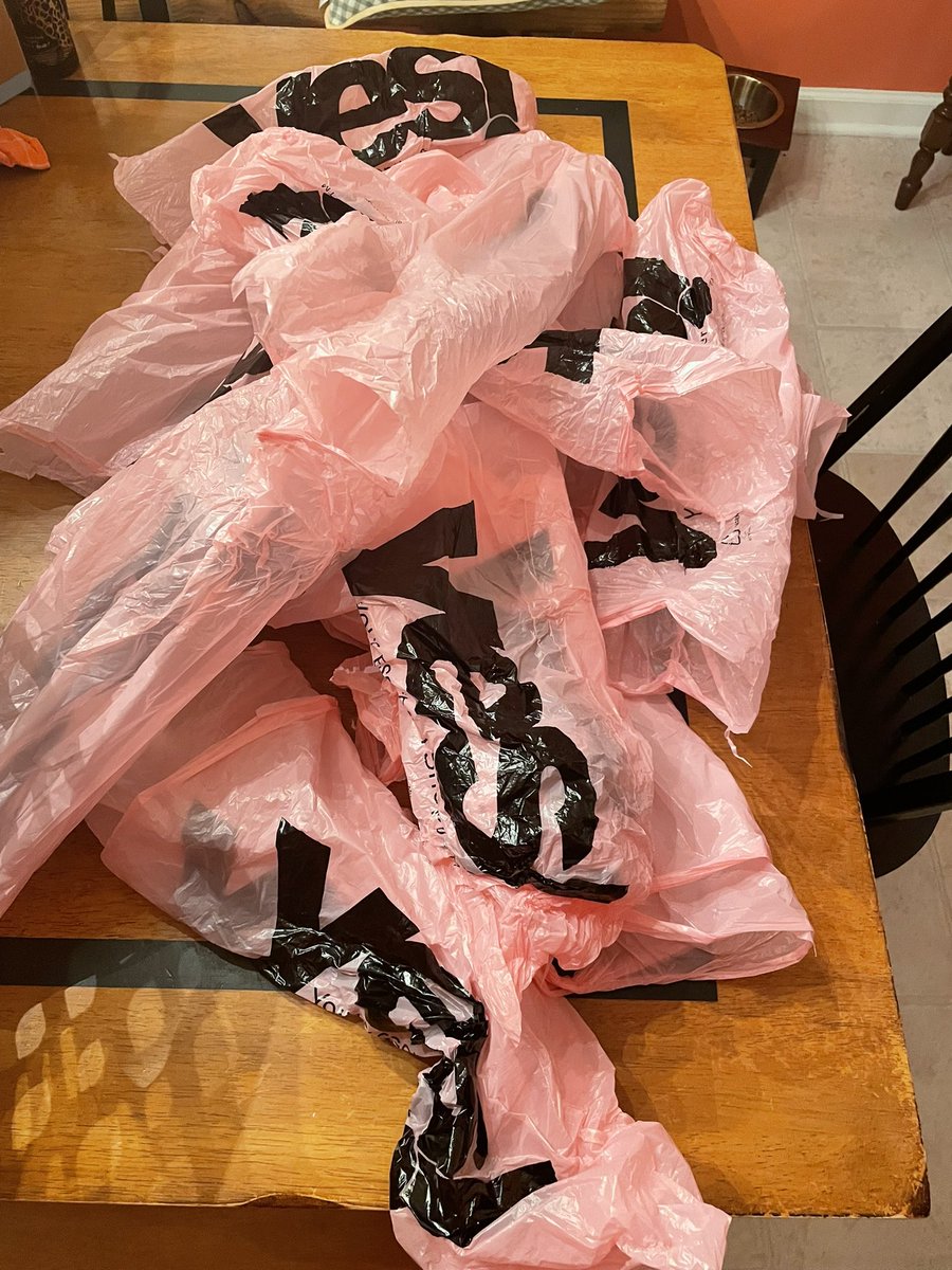 cdeffinbaugh's tweet photo. Yesterday early morning my paper was wet because it rained. Carrier still threw it on the ground. Called in to get replacement. No rain today but this is how today’s paper was delivered @charlotteobserv #passiveaggressive #18bags #imdone #cancelling #insane #CharlotteNC https://t.co/b0U5DjCMyY