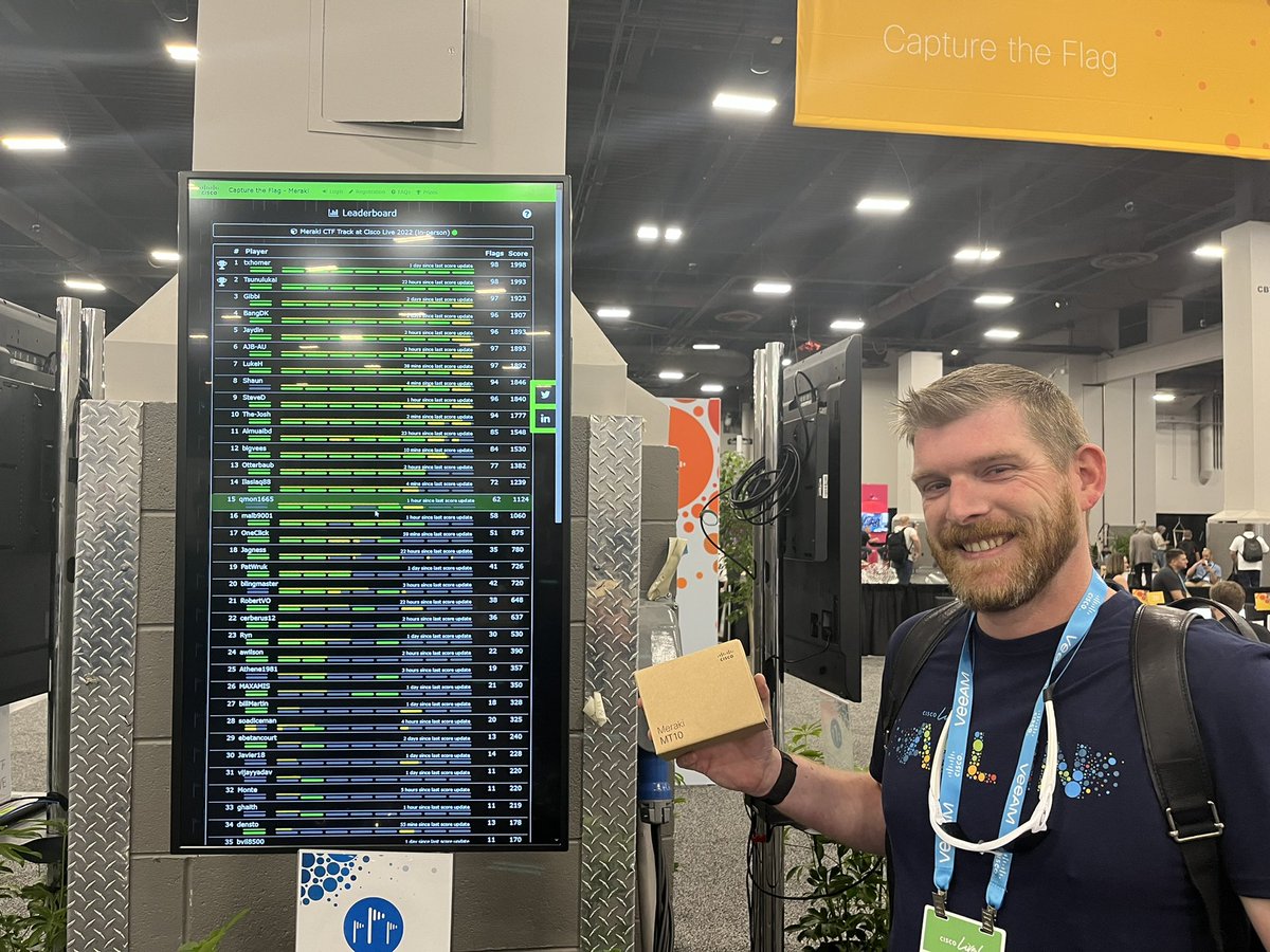 rduqueo's tweet photo. You see this happy face? You want it? Come and play our Capture The Flag Meraki Missions at #CiscoCTF #CiscoLive and win an MT10 Sensor @meraki @CiscoLive https://t.co/xET8hQMEvy