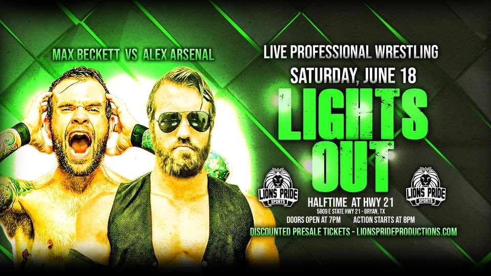 LionsPrideTX's tweet photo. THIS SATURDAY will be a night of returns!

@BeckettVolume and Alex Arsenal return as opponents after debuting on the same night!

PLUS, 2-Time LPS Champion  @RDnobebryant returns for the first time in 3 months!

#LPSLightsOut DISCOUNT tickets at:

❇️ https://t.co/39teWpJCRG ❇️ https://t.co/A0Y2qjx4sh