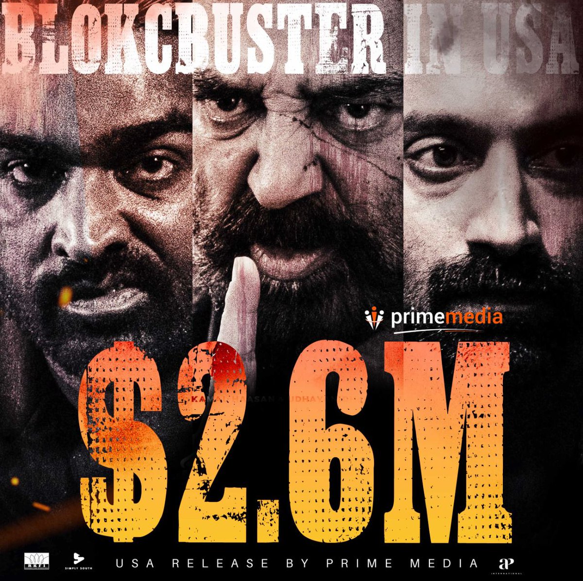 PrimeMediaUS's tweet photo. #KamalHaasan𓃵 setting his own BO record &amp; in 14 days #Vikram has crossed $2.6M+ in USA

3rd week, movie will continue in 60+ theaters. 

#VikramHitlist #VikramInAction #VikramRoaringSuccess #LokeshKanakaraj #VijaySethupathi #FahadFazil #Surya #Anirudh https://t.co/deeHrTD4zJ