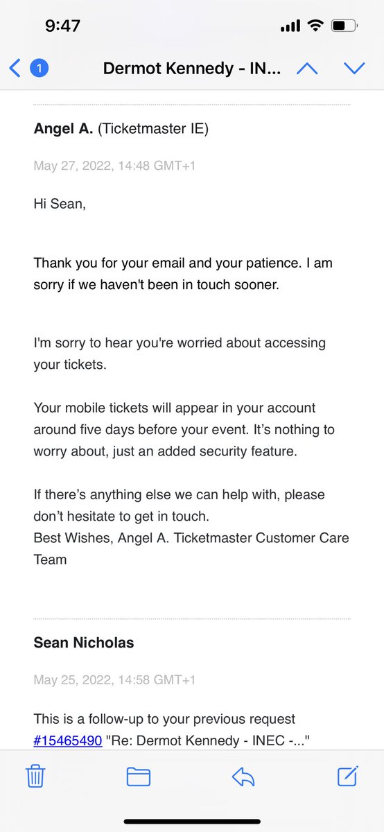 hearingaidd's tweet photo. @HollieODea @TicketmasterIre @TMIrelandHelp See photo.  @TMIrelandHelp @TMIrelandHelp @TicketmasterIre @Ticketmaster no tickets were sent. Missed the concert and didn’t get my refund information. Your request (15874453) https://t.co/j8cUHVK14M