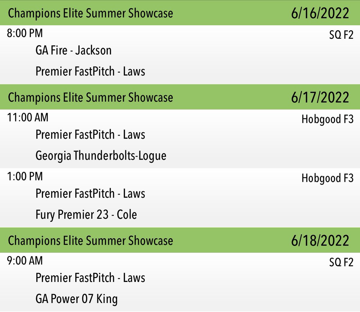 Madison Moody (@madisonmoody_3) on Twitter photo Schedule for this weekend! @Premier_Laws_06 <a href="/BerrySoftball/">Berry Softball</a> <a href="/UNGSoftball/">UNG Softball</a> <a href="/GamecockSoftbll/">South Carolina Softball</a> <a href="/CofCSoftball/">Charleston Softball</a> <a href="/UNCSoftball/">Carolina Softball</a> <a href="/YHC_Softball/">YHC Softball</a> <a href="/UGASoftball/">Georgia Softball</a> <a href="/Vol_Softball/">Tennessee Softball</a> <a href="/GSU_Softball/">GSU Softball</a> Schedule for this weekend! @Premier_Laws_06 <a href="/BerrySoftball/">Berry Softball</a> <a href="/UNGSoftball/">UNG Softball</a> <a href="/GamecockSoftbll/">South Carolina Softball</a> <a href="/CofCSoftball/">Charleston Softball</a> <a href="/UNCSoftball/">Carolina Softball</a> <a href="/YHC_Softball/">YHC Softball</a> <a href="/UGASoftball/">Georgia Softball</a> <a href="/Vol_Softball/">Tennessee Softball</a> <a href="/GSU_Softball/">GSU Softball</a>