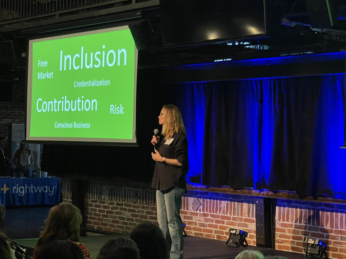 DanWeinstein_CO's tweet photo. Jordan Reck is on stage taking about how credentialing is killing inclusion! Making a lot of sense up there! “Diversity always yields better results!”#disrupthrden https://t.co/1au3MsRcVL