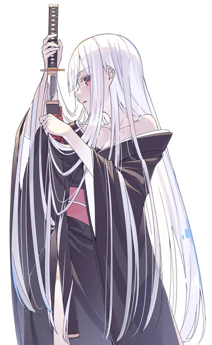 黒和服白髪刀 