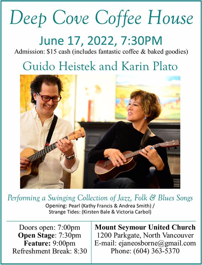 CutieCircle's tweet photo. Check out some delightful #ukulele performances this Friday #June17 by @guidoheistek and @karinplatomusic. #DeepCoveCoffeeHouse #NorthVancouver #MountSeymourUnitedChurch #jazz #folk #blues🎸🧑🎤👨🎤👩🎤🎼🎶🎵 #KathyFrancis #AndreaSmith #Pearl #KirstenBale #VictoriaCarbol #StrangeTides https://t.co/HsuGFUJiaX
