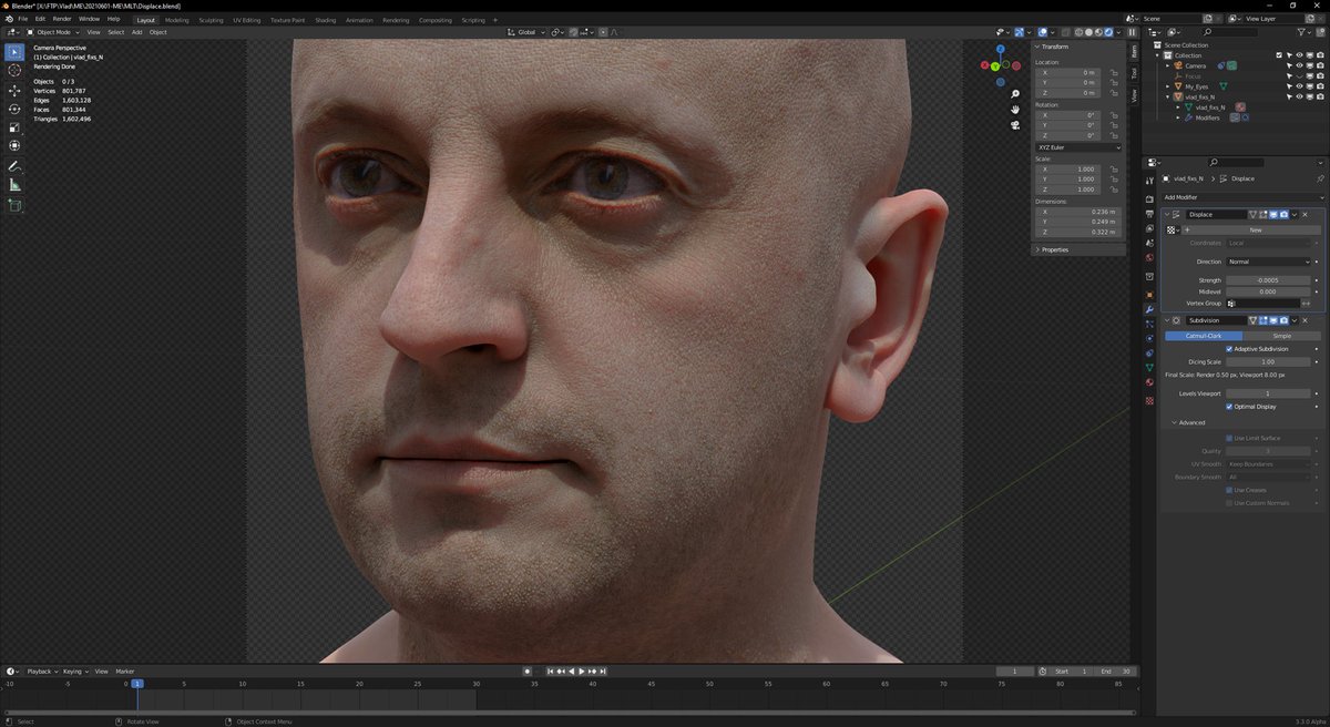 ssh4net's tweet photo. Probably should experiment with girls facial scans or someone perfectly shaved face scans instead of my own with two days bristle. It give me lot of problems on too strong displacement and not so nice SSS effects on such micro details 😁
#displacement #photometric #b3d #cycles https://t.co/YUK9Kdxy6e