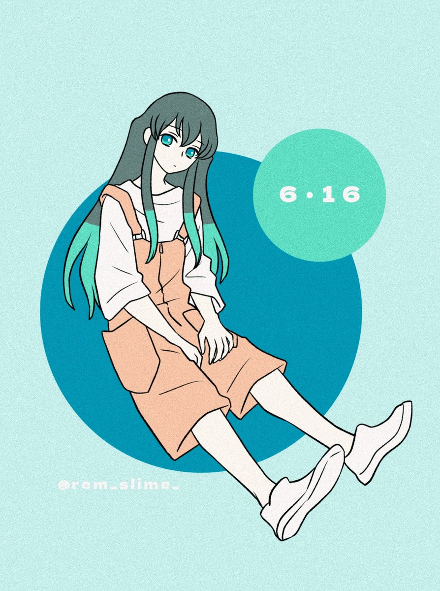 overalls 1boy male focus solo long hair shoes shirt  illustration images