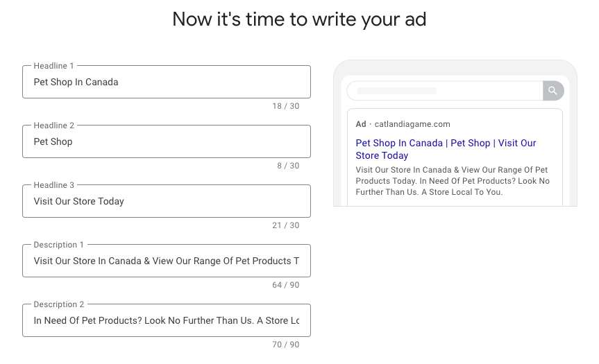 what google ads thinks catlandia's all about after a website scan 😹