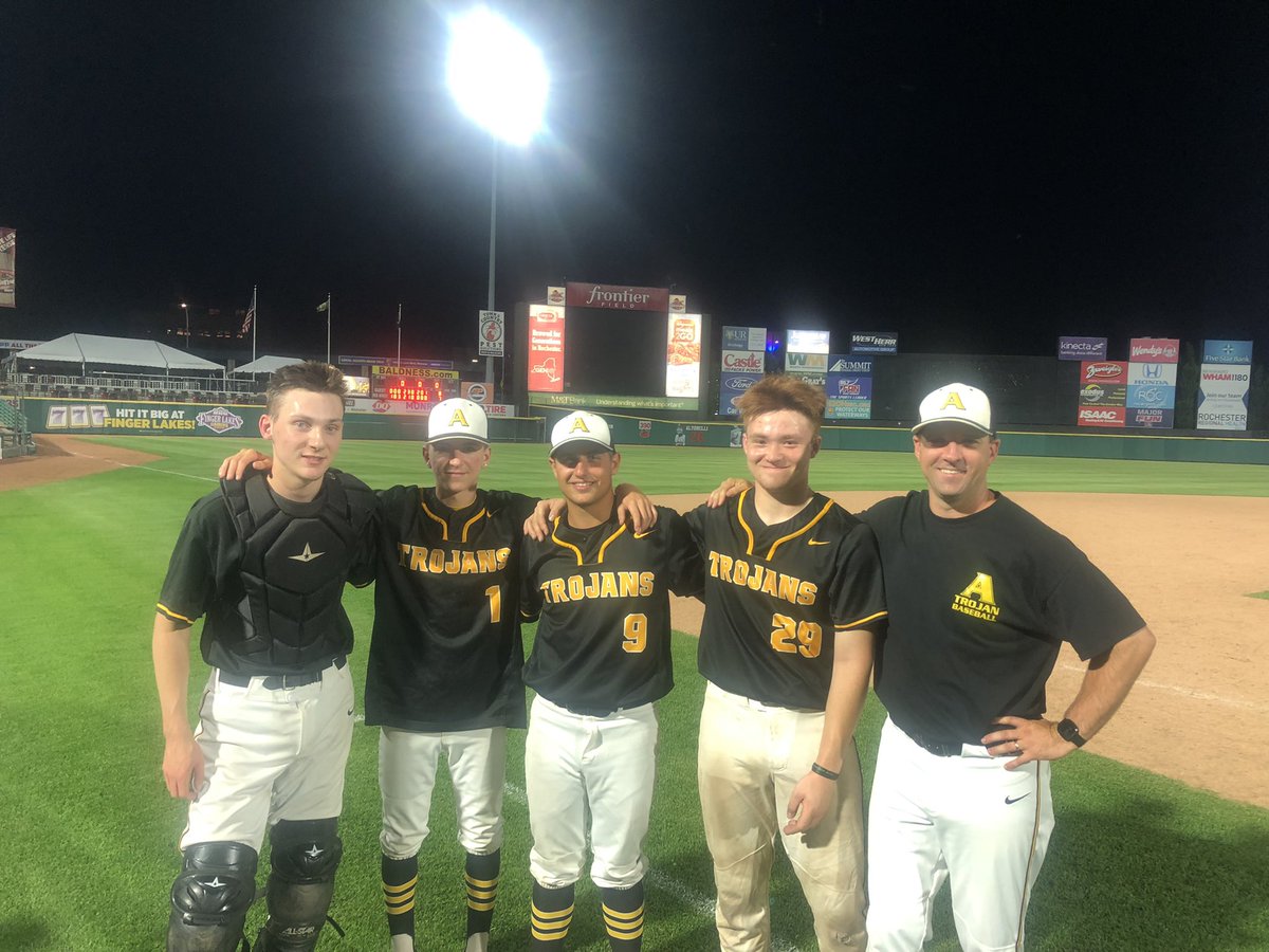 AthenaBaseball's tweet image. Great night at Frontier Field for the Exceptional Senior game. West edges East 8-7. All four Trojan seniors contributed to the win.