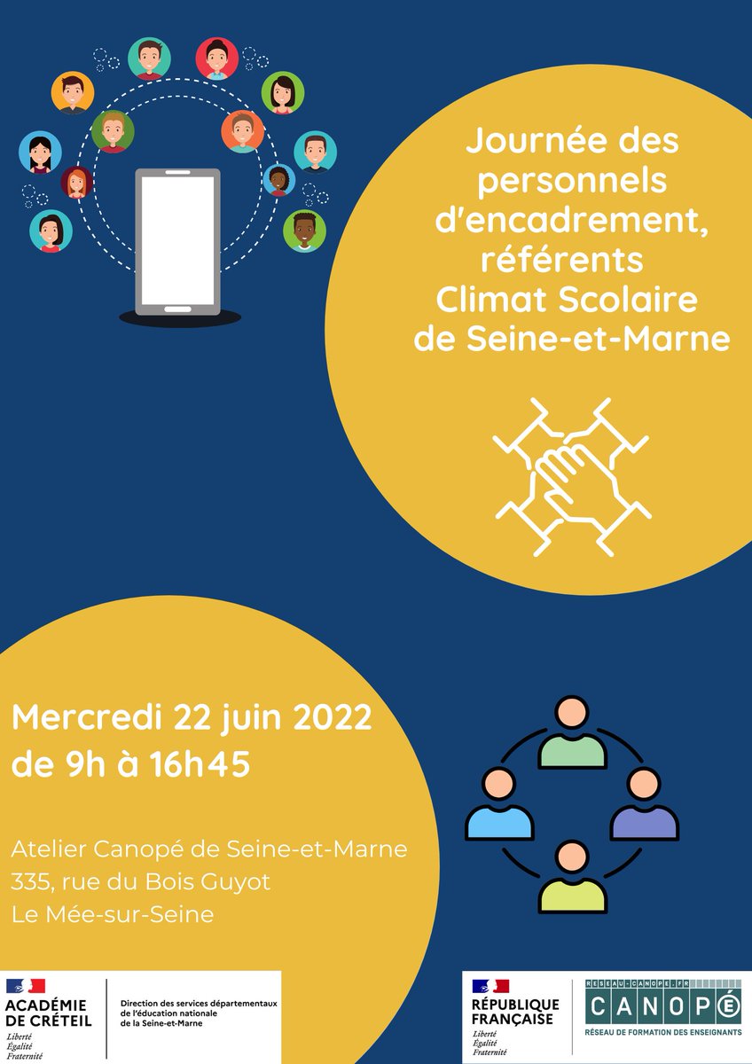 📢Votre Atelier Canopé 77 accompagnera mercredi 22 juin les référents Climat Scolaire de Seine-et-Marne. A cette occasion, nos locaux seront exceptionnellement fermés au public. #climatscolaire #atelierfacilitation #DSDEN77